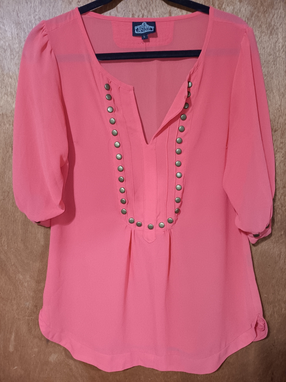 Angie Coral Pink Studded V-Neck Tunic